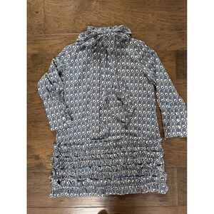 Tuckernuck Geometric‎ Print Smocked Drop Waist Dress Blue White XS 3/4 Sleeve